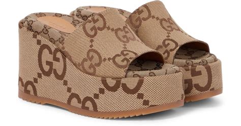 gucci monogram platform sandal|Gucci platform wedge sandal.